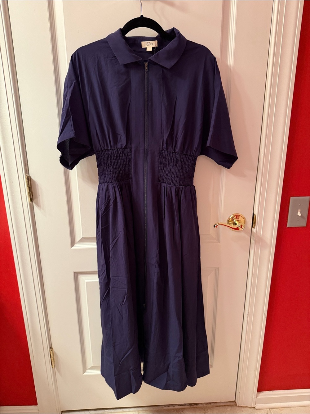 Elan Navy Zip-Front Midi Dress
